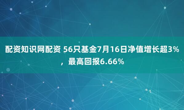 配资知识网配资 56只基金7月16日净值增长超3%，最高回报6.66%